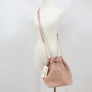 Kayla+ Ava Blush Pink Vegan Leather Bucket Bag Crossbody‎ Drawstring Minimalist